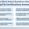 CompTIA certification FAQ infographic with common questions on A+, Security+, Network+, CySA+, and PenTest+.