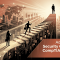 Digital illustration of an upward path with professional silhouettes, symbolizing career advancement through CompTIA SecurityX CAS-005 certification.