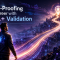 A digital illustration depicting an adult man confidently looking at an upward-curving, glowing path towards a futuristic career icon, symbolizing career progression and future-proofing with CySA+ certification.