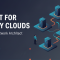 Connected cloud platforms holding server racks beside the words Built For Many Clouds