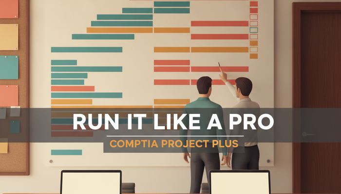 CompTIA Project+ PK0-005 certification guide covering the four weighted domains and exam format