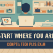 CompTIA Tech+ FC0-U71 certification banner showing a learner at a workbench with devices and study screens